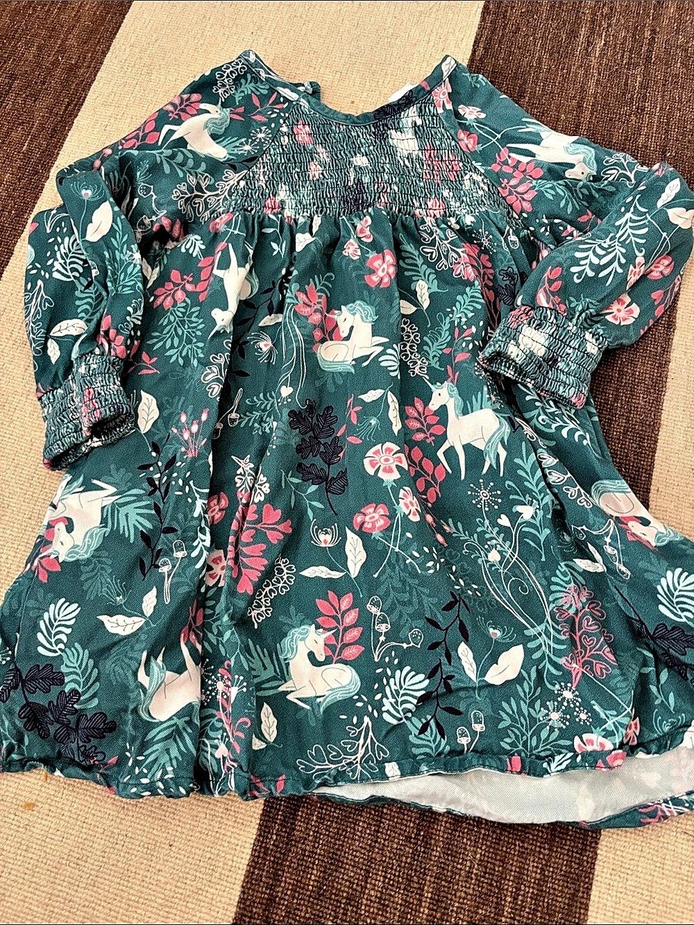 Hanna Andersson Floral Smocked Dress in Green & Pink